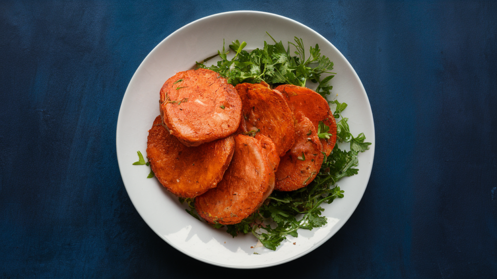 Expertly fried bologna slices served on a bed of parsley, questioning the common query: Is it okay to fry bologna?